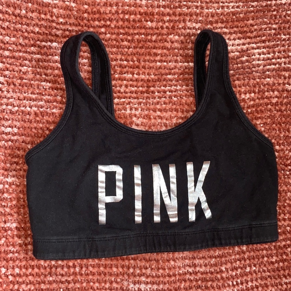🛸 Victoria’s Secret PINK black silver sports bra